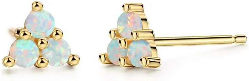 CiNily Opal Stud Earrings Gold Plated Cute Small Animal Earrings Horse/Rainbow/Tiny Triangle Hypoallergenic Earrings for Women Girls