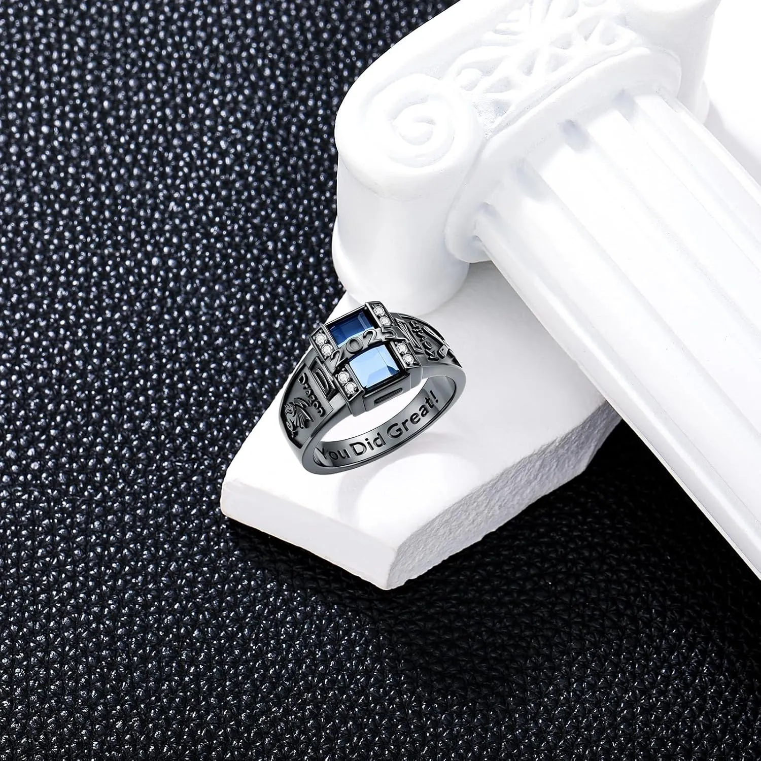 Class Rings for Men high school College, 925 Sterling Silver/10K/14K/18K Graduation Rings, Birthstone Fully Personalized Class of 2025 Ring, Graduation Jewelry Gifts Customizable Size 5-15