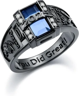 Class Rings for Men high school College, 925 Sterling Silver/10K/14K/18K Graduation Rings, Birthstone Fully Personalized Class of 2025 Ring, Graduation Jewelry Gifts Customizable Size 5-15