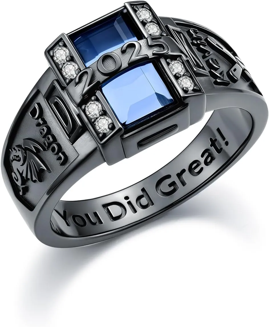 Class Rings for Men high school College, 925 Sterling Silver/10K/14K/18K Graduation Rings, Birthstone Fully Personalized Class of 2025 Ring, Graduation Jewelry Gifts Customizable Size 5-15