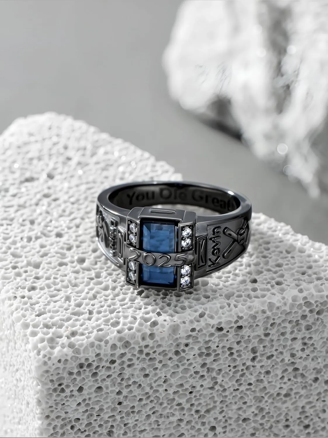 Class Rings for Men high school College, 925 Sterling Silver/10K/14K/18K Graduation Rings, Birthstone Fully Personalized Class of 2025 Ring, Graduation Jewelry Gifts Customizable Size 5-15