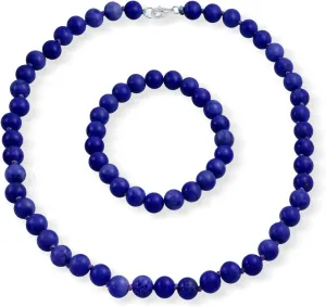 Classic Elegant Simulated Blue Lapis Lazuli Turquoise Color 7MM Ball Beads Strand Necklace Stretch Western Jewelry For Women .925 Silver Clasp