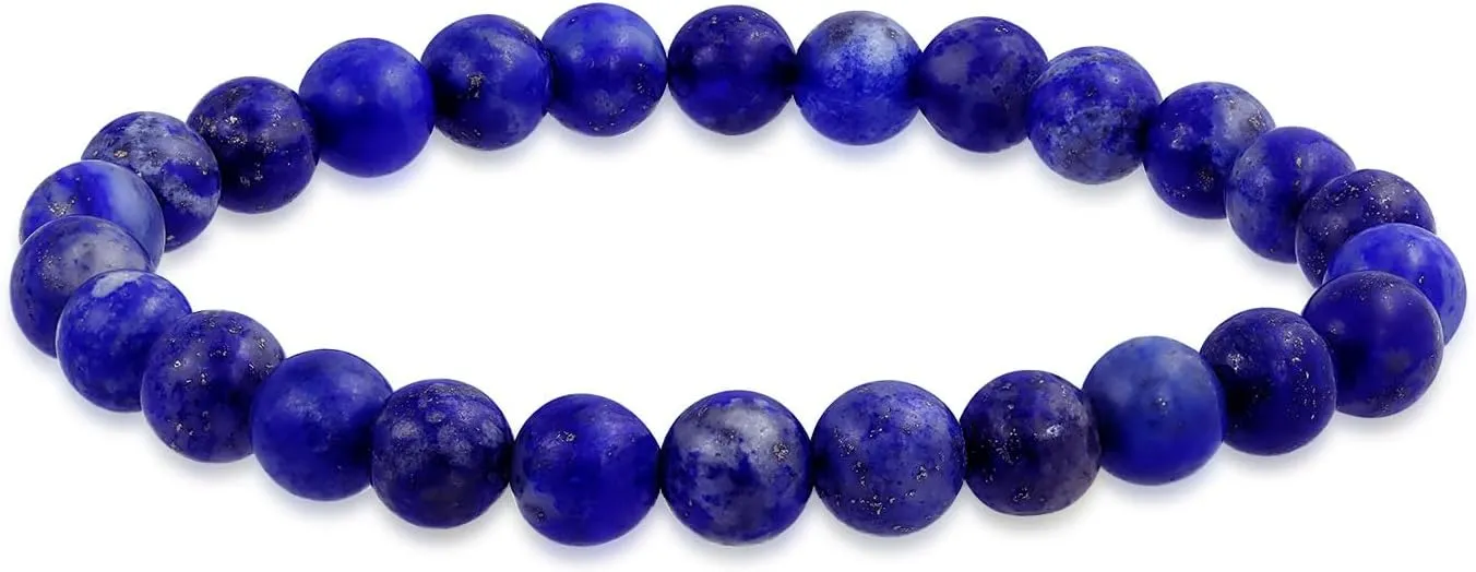 Classic Elegant Simulated Blue Lapis Lazuli Turquoise Color 7MM Ball Beads Strand Necklace Stretch Western Jewelry For Women .925 Silver Clasp