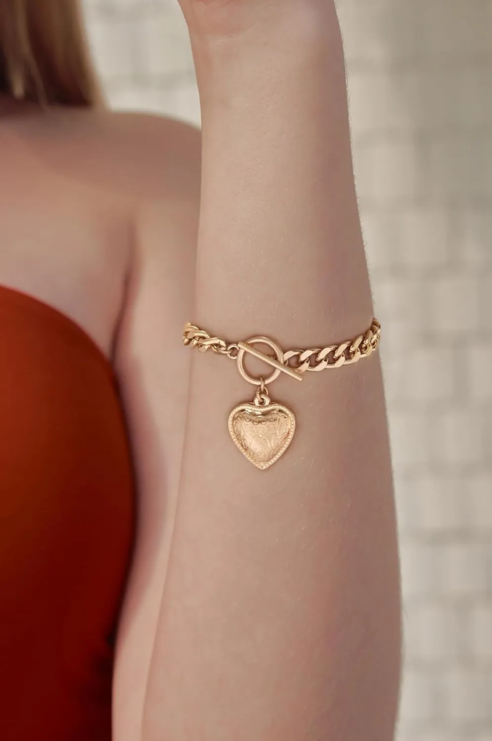 CLASSYZINT Heart Bracelet for Women Puffy Heart Charm Bracelet Link Chain Bracelet Adjustable Link Bracelets