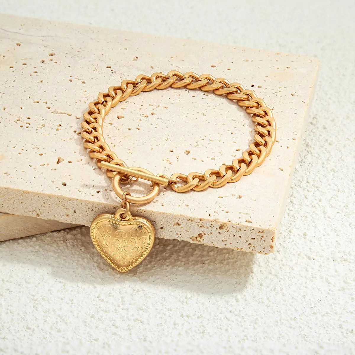 CLASSYZINT Heart Bracelet for Women Puffy Heart Charm Bracelet Link Chain Bracelet Adjustable Link Bracelets