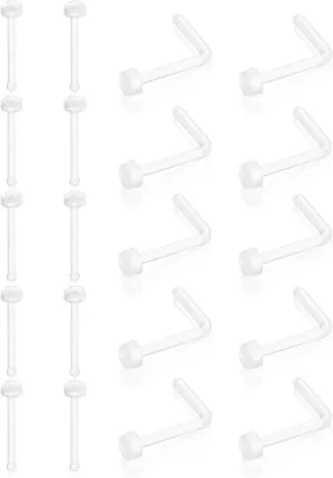 Clear Nose Ring Bioflex for Women and Men,20g nose ring,Plastic Cear Nose Studs for Work L Shaped,Body Clear Piercing Retainer 18g l shaped Nose Rings Studs Piercing JewelryPack of 20 Flat Nose rings