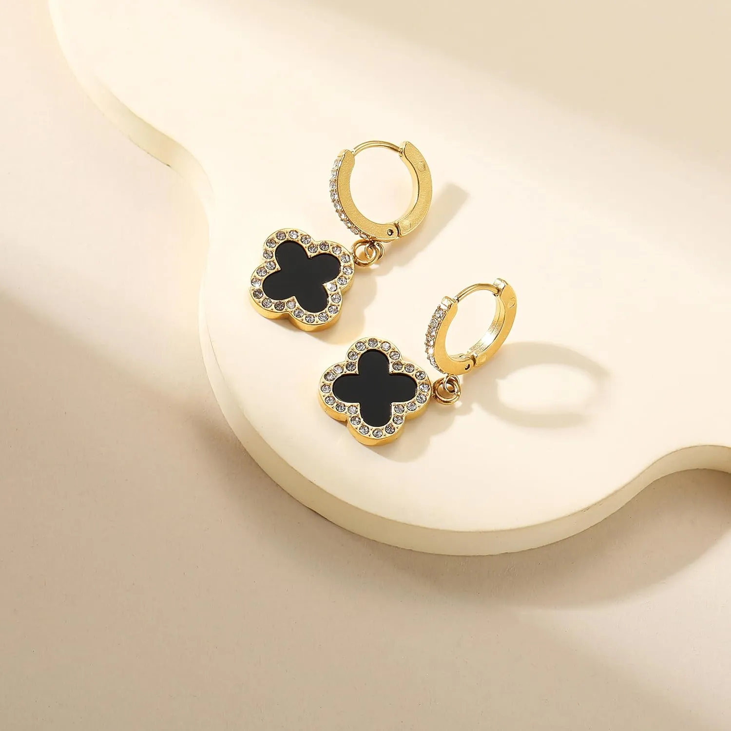 Clover Earrings for Women 18K Gold Plated Four Leaf Clover Hoop Earrings Simple Lucky Drop Jewelry Gifts for Women