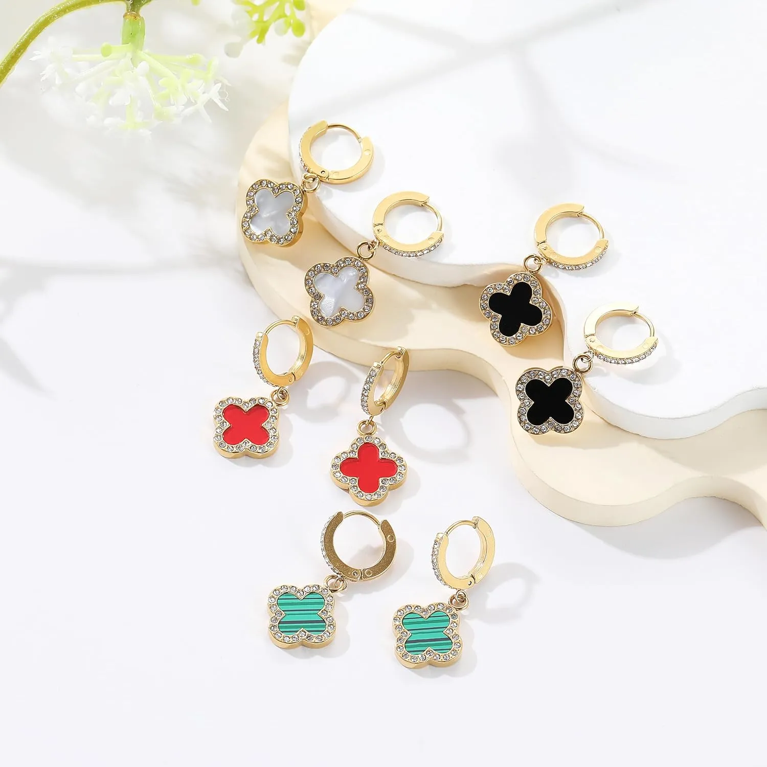 Clover Earrings for Women 18K Gold Plated Four Leaf Clover Hoop Earrings Simple Lucky Drop Jewelry Gifts for Women