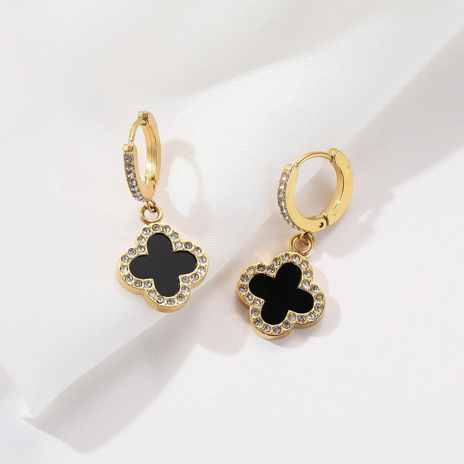 Clover Earrings for Women 18K Gold Plated Four Leaf Clover Hoop Earrings Simple Lucky Drop Jewelry Gifts for Women
