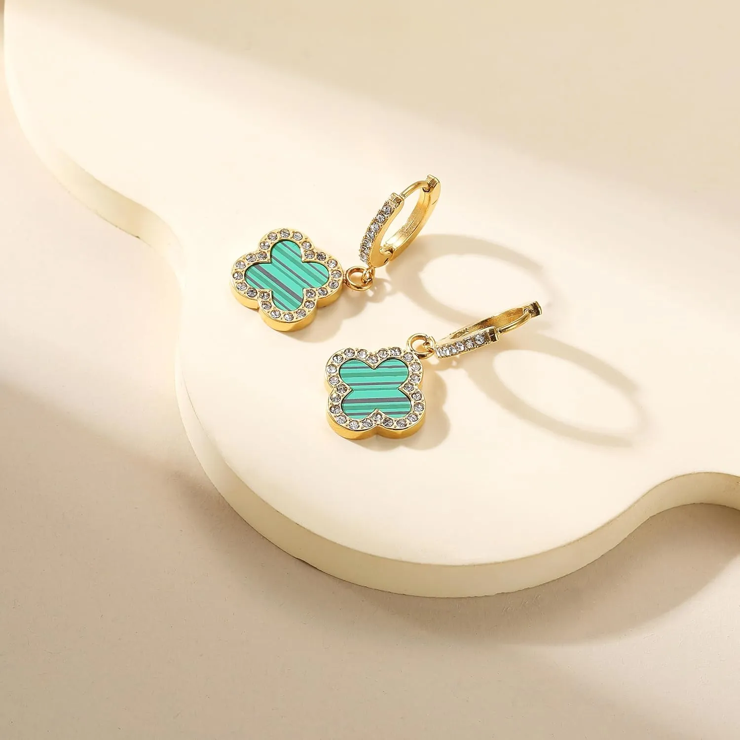 Clover Earrings for Women 18K Gold Plated Four Leaf Clover Hoop Earrings Simple Lucky Drop Jewelry Gifts for Women