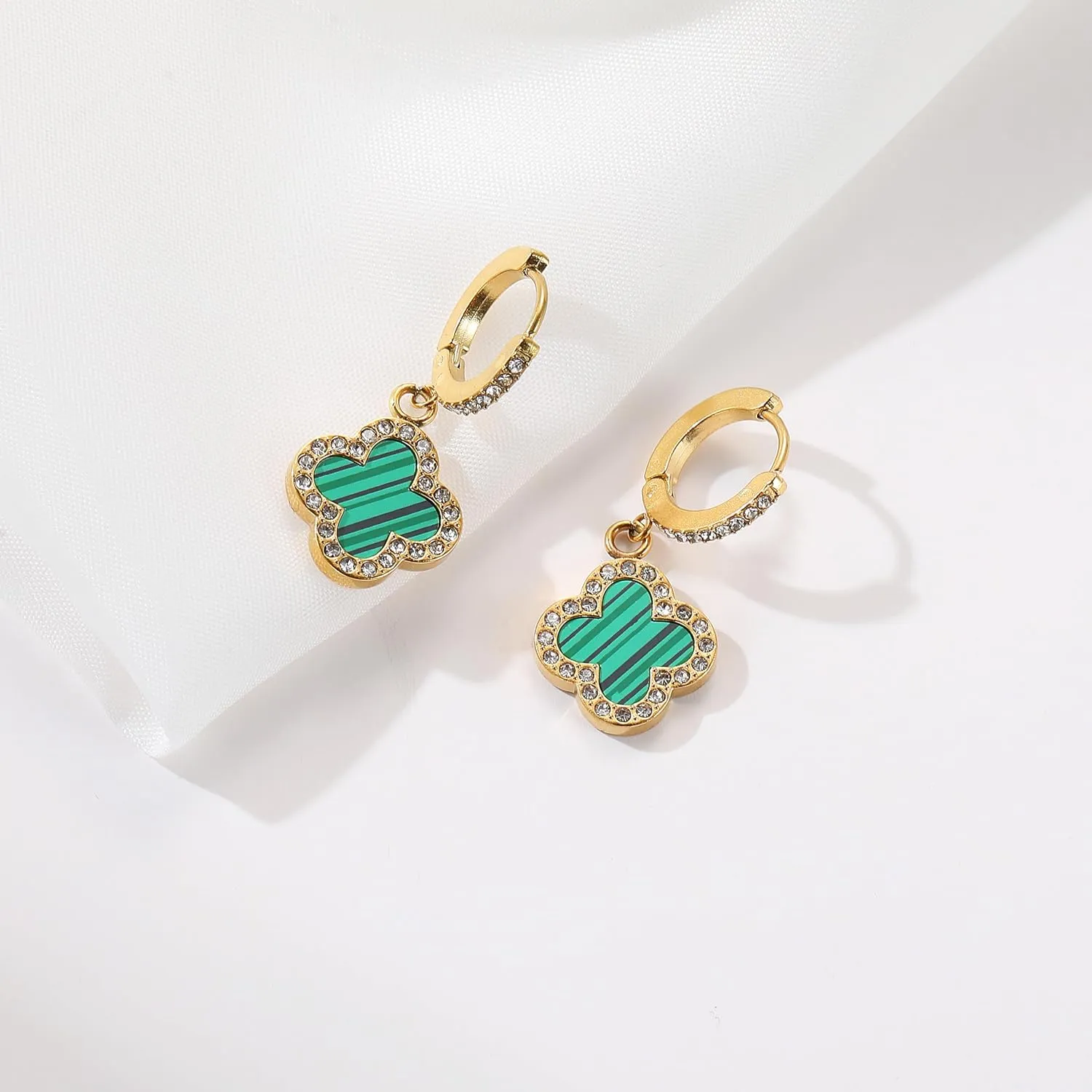 Clover Earrings for Women 18K Gold Plated Four Leaf Clover Hoop Earrings Simple Lucky Drop Jewelry Gifts for Women