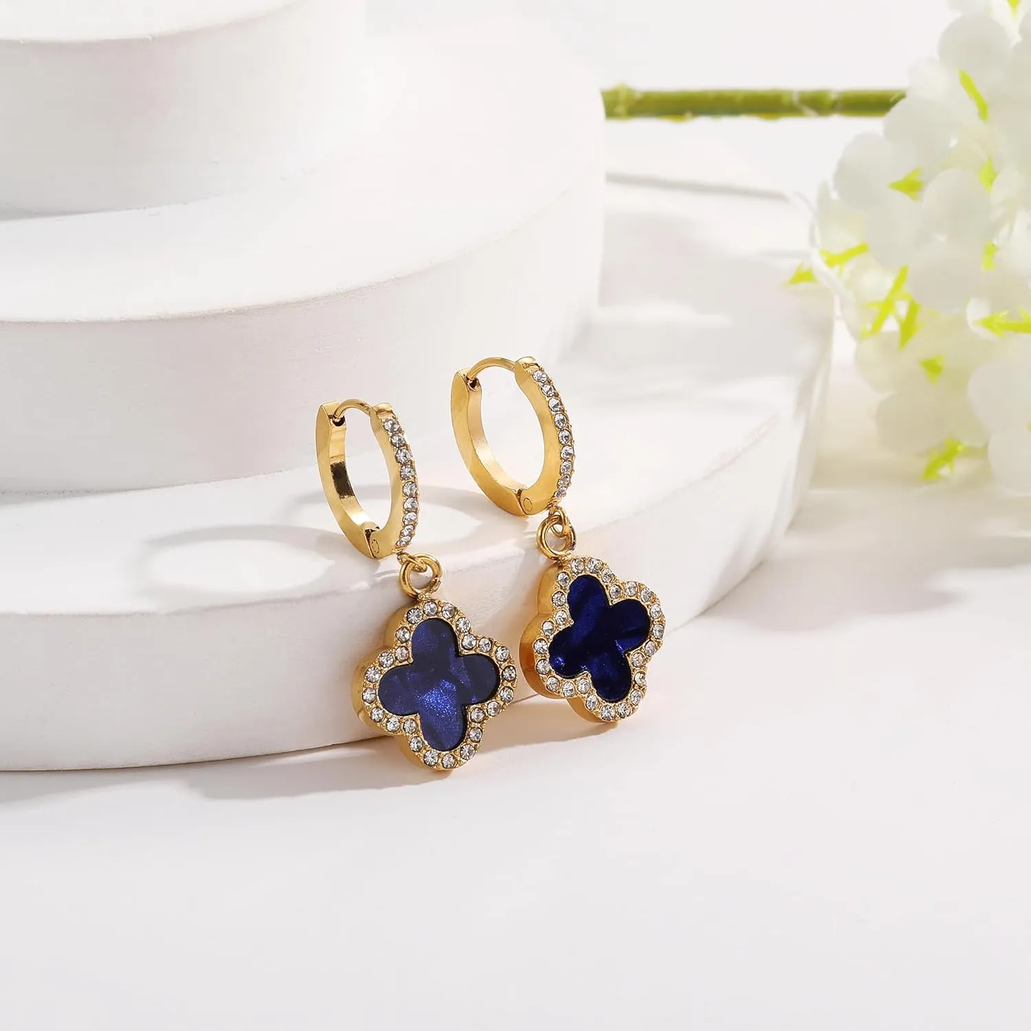 Clover Earrings for Women 18K Gold Plated Four Leaf Clover Hoop Earrings Simple Lucky Drop Jewelry Gifts for Women