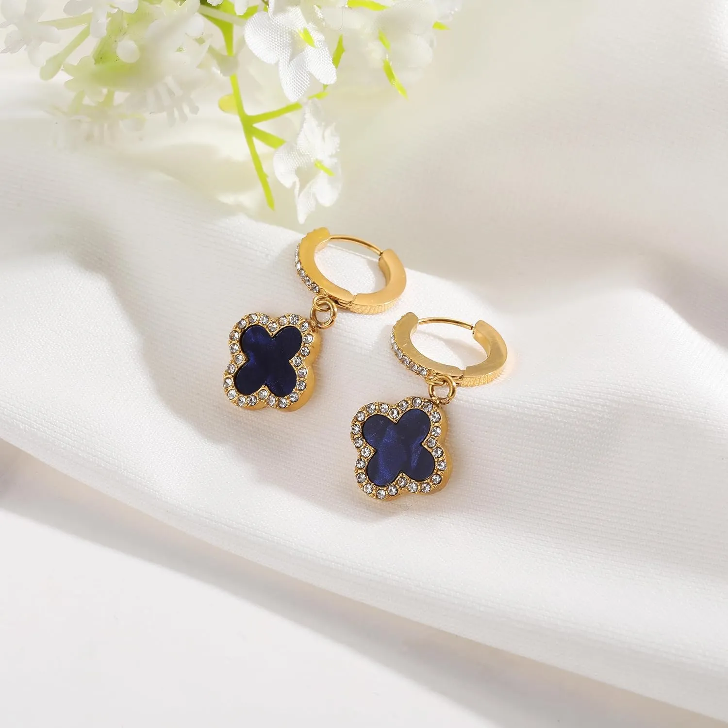 Clover Earrings for Women 18K Gold Plated Four Leaf Clover Hoop Earrings Simple Lucky Drop Jewelry Gifts for Women