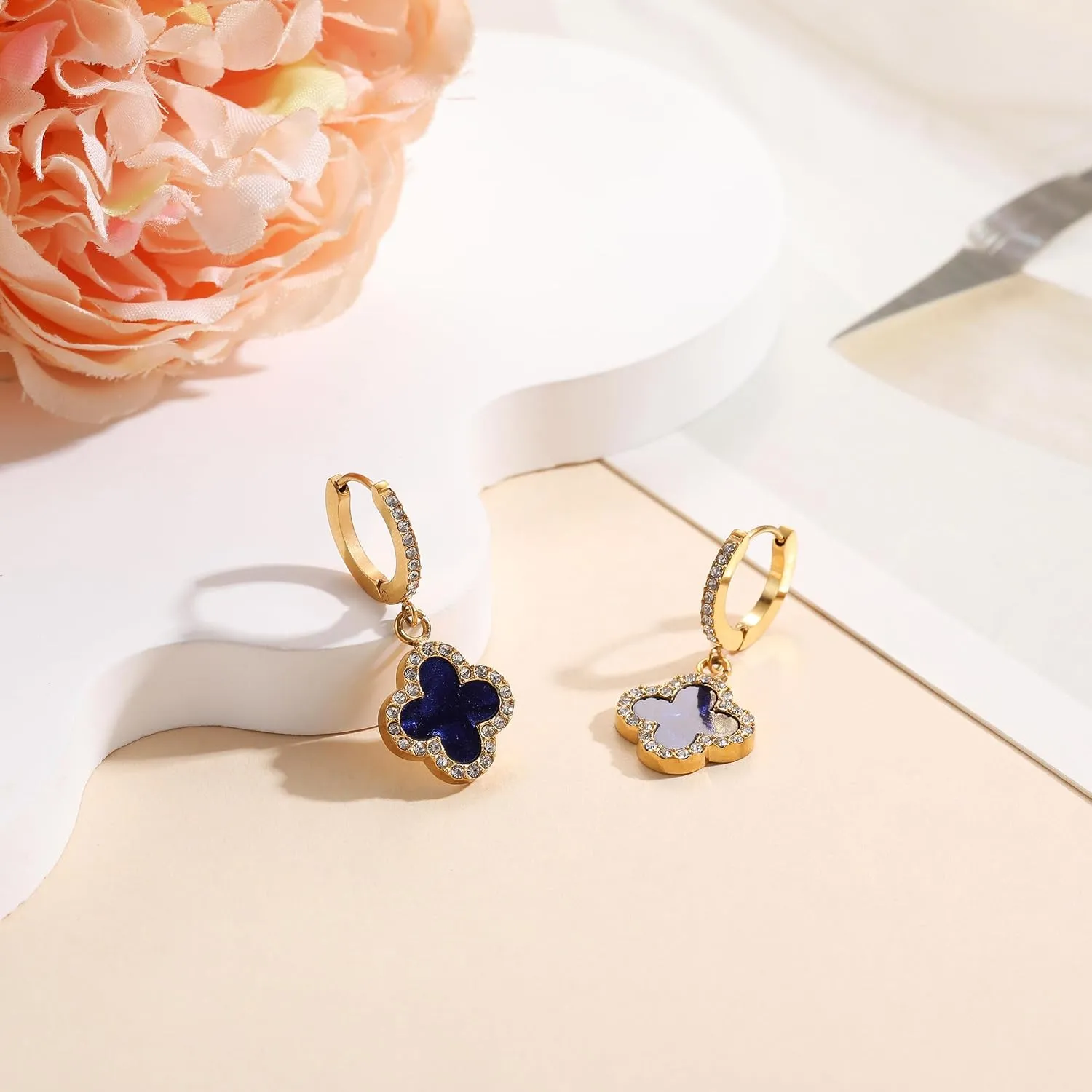 Clover Earrings for Women 18K Gold Plated Four Leaf Clover Hoop Earrings Simple Lucky Drop Jewelry Gifts for Women