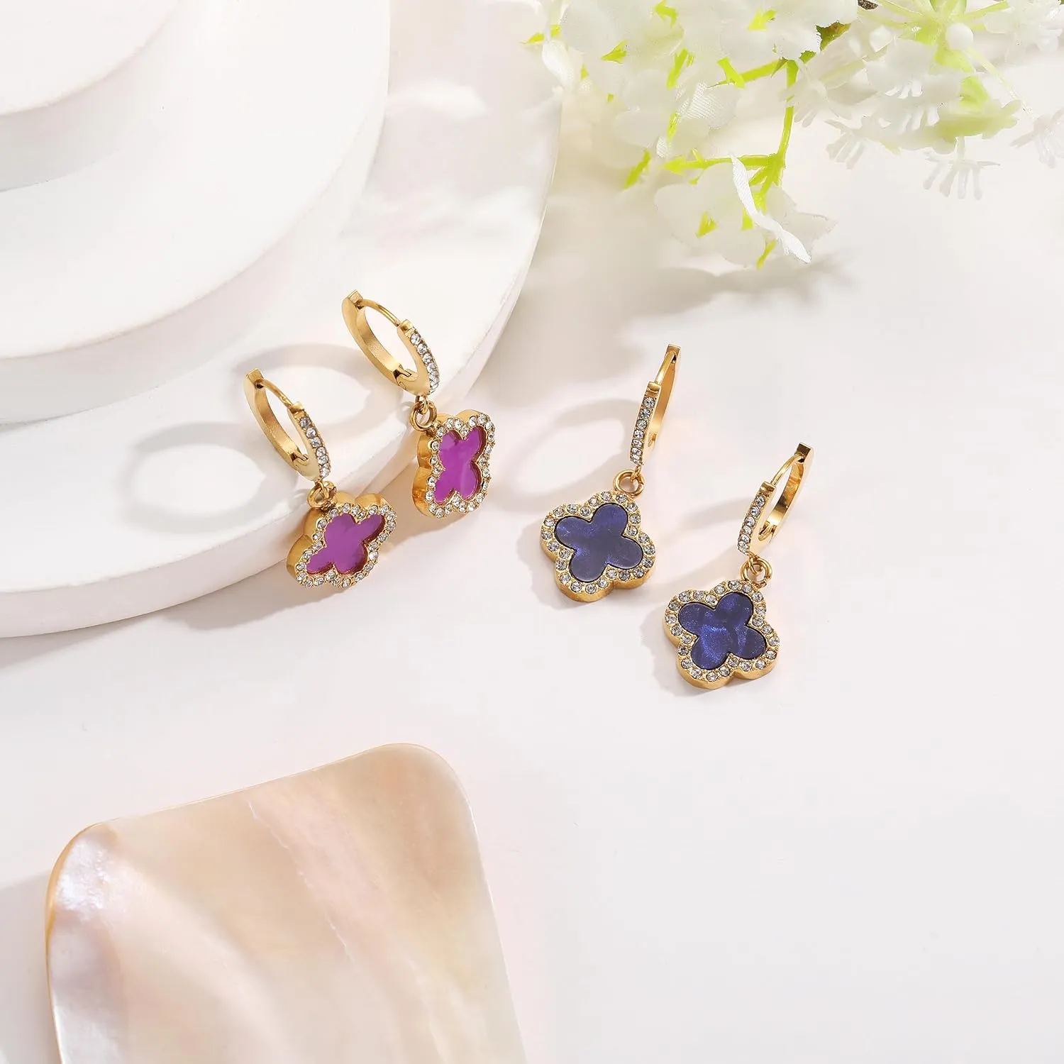 Clover Earrings for Women 18K Gold Plated Four Leaf Clover Hoop Earrings Simple Lucky Drop Jewelry Gifts for Women