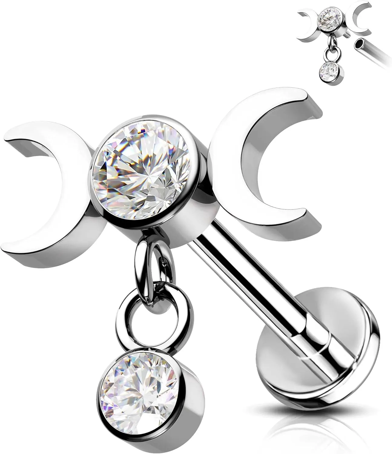 CM Crareesi Mania Conch Piercing Jewelry Dangle 316L Stainless Steel 16G Helix Cartilage Tragus Forward Helix Piercing Jewelry Internally Threaded Flat Back Earrings for Women