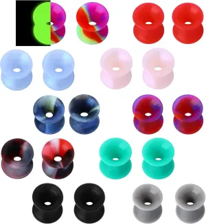 Cocharm 20 PCS Thin Silicone Ear Gauges - Flexible Double Flared Tunnel Ear Plugs