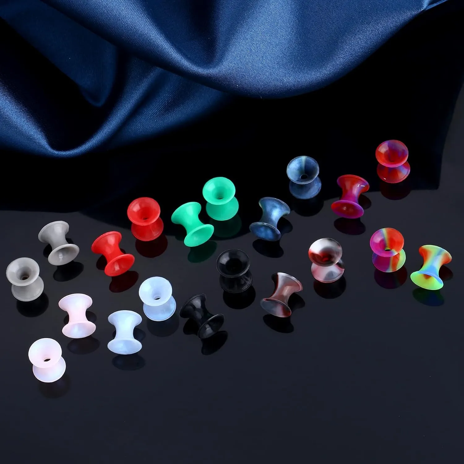 Cocharm 20 PCS Thin Silicone Ear Gauges - Flexible Double Flared Tunnel Ear Plugs