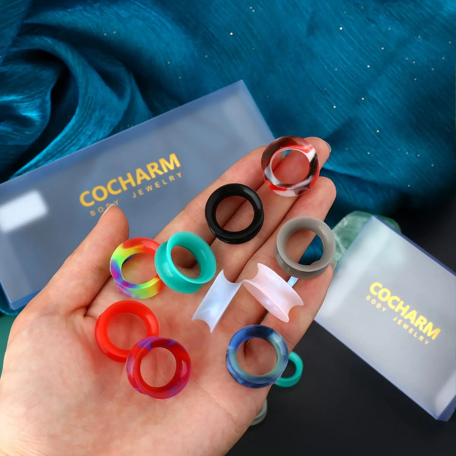 Cocharm 20 PCS Thin Silicone Ear Gauges - Flexible Double Flared Tunnel Ear Plugs