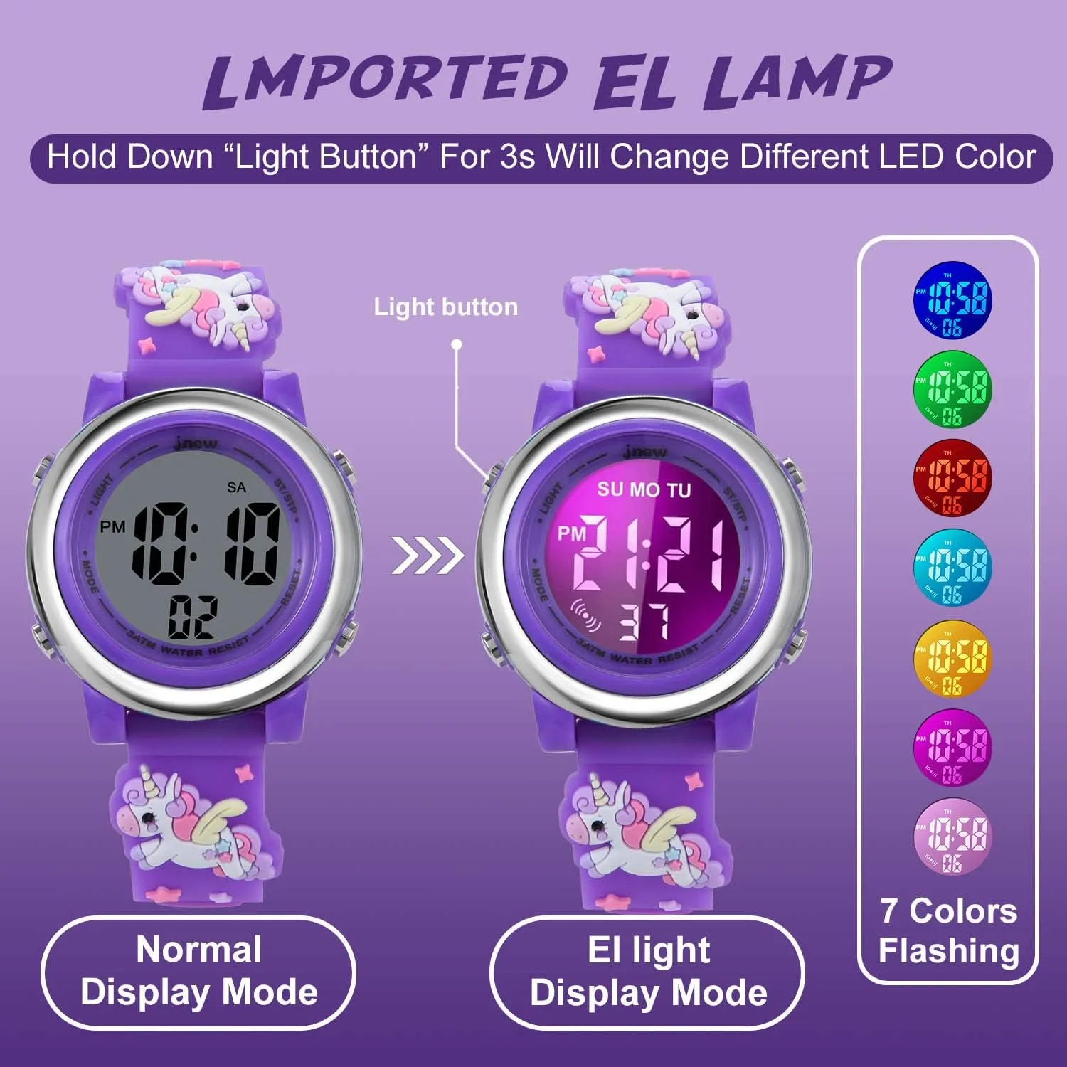 cofuo Girls Digital Watch Age 3-12 for Gifts, 3D Cartoon Waterproof Sports Outdoor LED Electrical Watches with Luminous Alarm Stopwatch Toddler Wristwatch