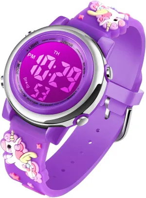 cofuo Girls Digital Watch Age 3-12 for Gifts, 3D Cartoon Waterproof Sports Outdoor LED Electrical Watches with Luminous Alarm Stopwatch Toddler Wristwatch