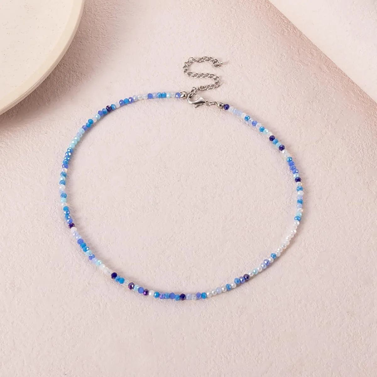 Colorful Beaded Necklace Bohemian Rice Beads Choker Handmade Summer Beach Necklace for Women