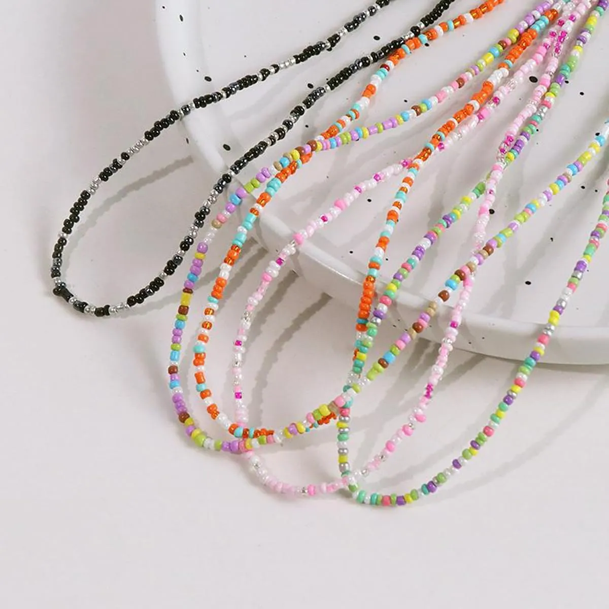 Colorful Beaded Necklace Bohemian Rice Beads Choker Handmade Summer Beach Necklace for Women