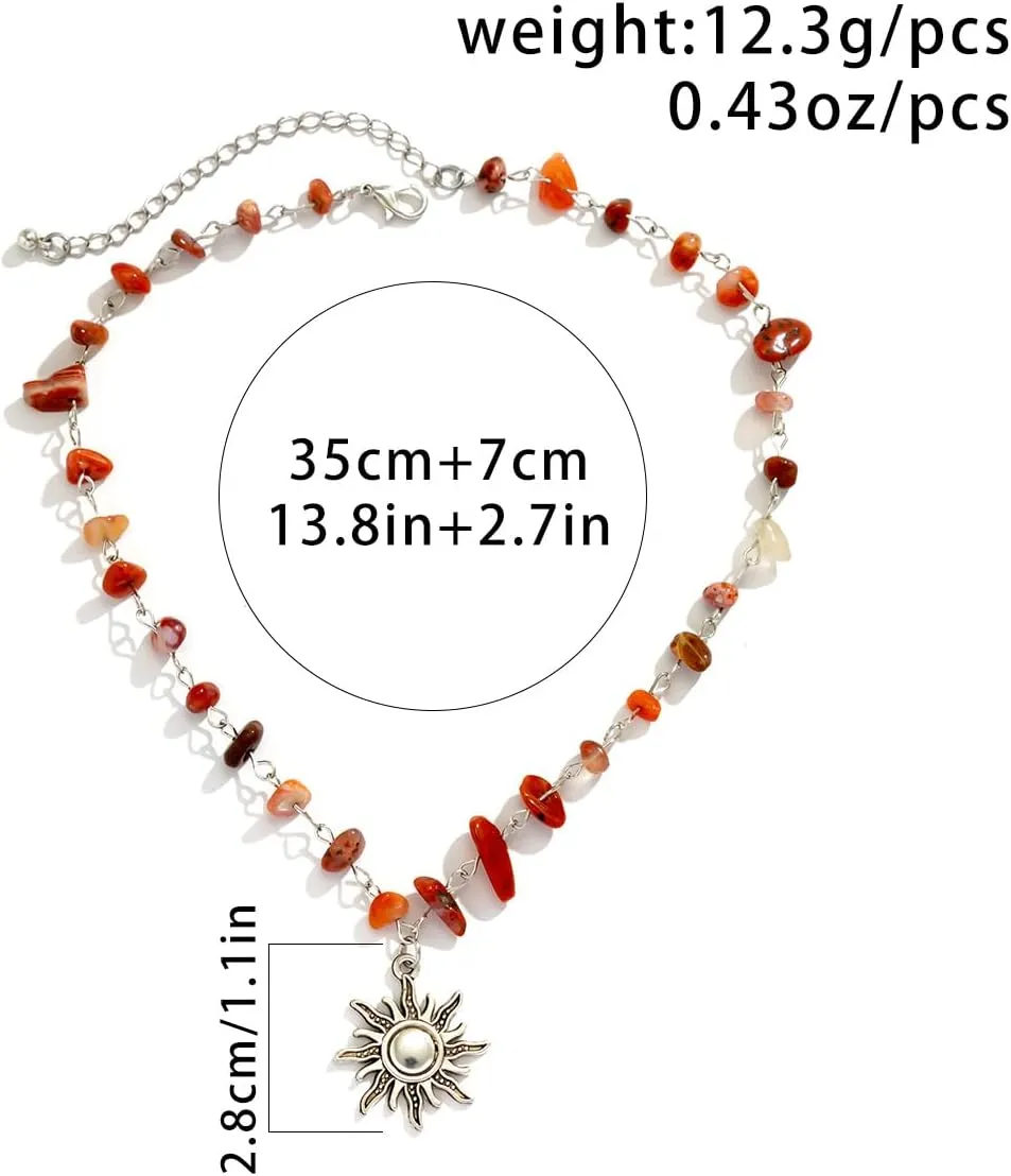 COLORFUL BLING Boho Sun Necklace for Women Irregular Natural Healing Stone Crystal Choker Necklace Y2k Sunflower Pendant New Year Jewelry Gifts