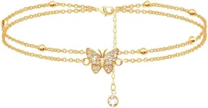 COLORFUL BLING Butterfly Anklet Adjustable Layered Anklet Summer Beach Holiday Jewelry Gift for Women