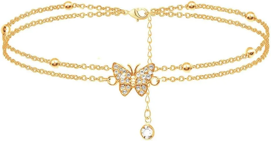 COLORFUL BLING Butterfly Anklet Adjustable Layered Anklet Summer Beach Holiday Jewelry Gift for Women