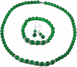 COLORFUL BLING Elegant Faux Pearl Imitation Crystal Necklace Earring and Bracelet Red Green Color Costume Jewelry Set for Women