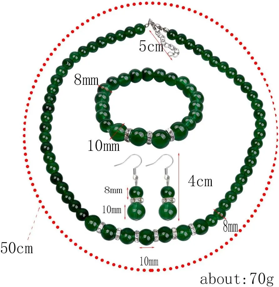COLORFUL BLING Elegant Faux Pearl Imitation Crystal Necklace Earring and Bracelet Red Green Color Costume Jewelry Set for Women