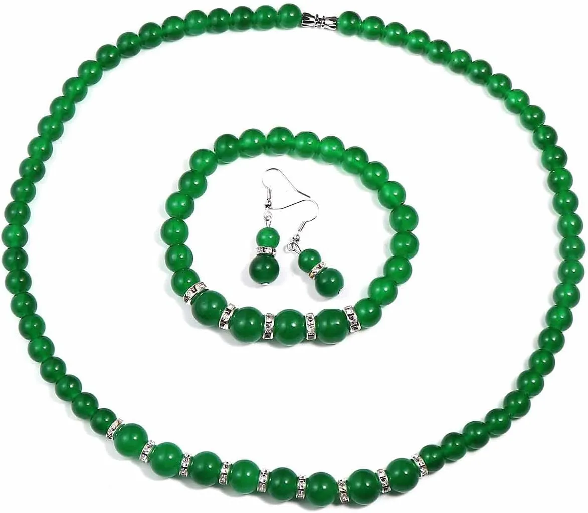 COLORFUL BLING Elegant Faux Pearl Imitation Crystal Necklace Earring and Bracelet Red Green Color Costume Jewelry Set for Women
