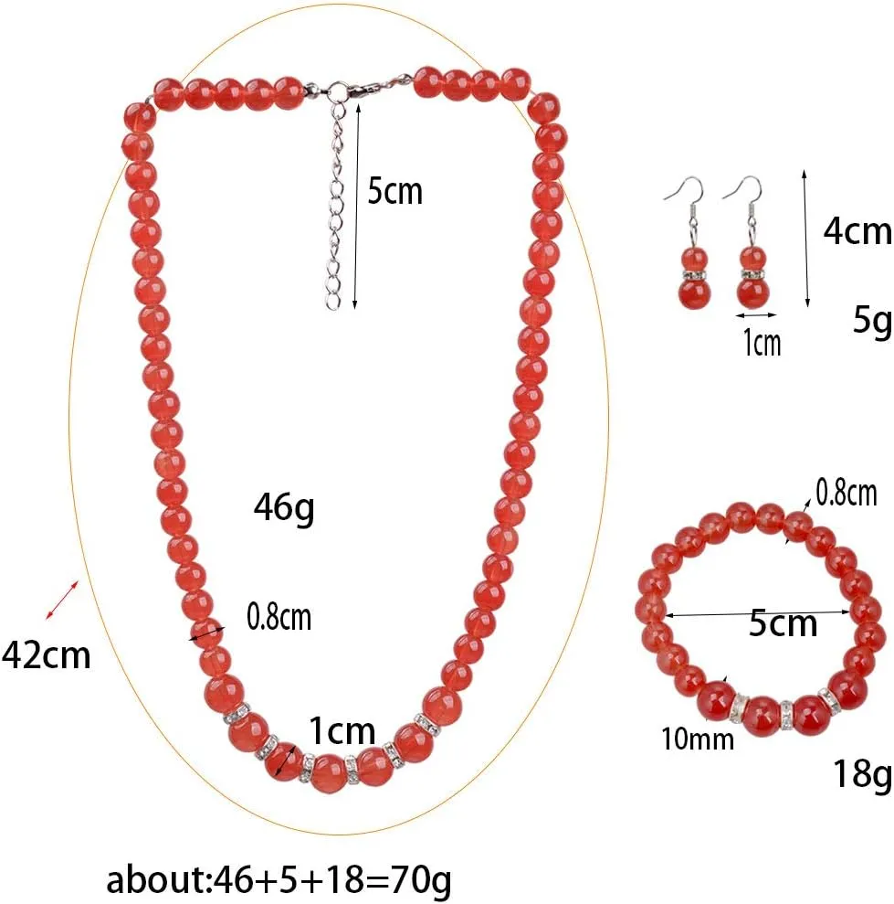 COLORFUL BLING Elegant Faux Pearl Imitation Crystal Necklace Earring and Bracelet Red Green Color Costume Jewelry Set for Women