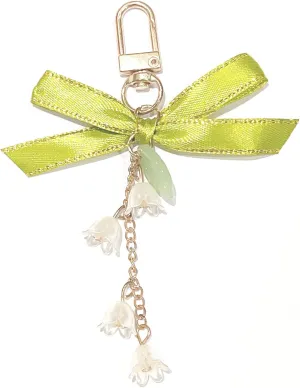 COLORFUL BLING Elegant Lily of the valley Flower Keychain Green Bowknot Keyring for Car Keys Bag Accessories for Women Girls