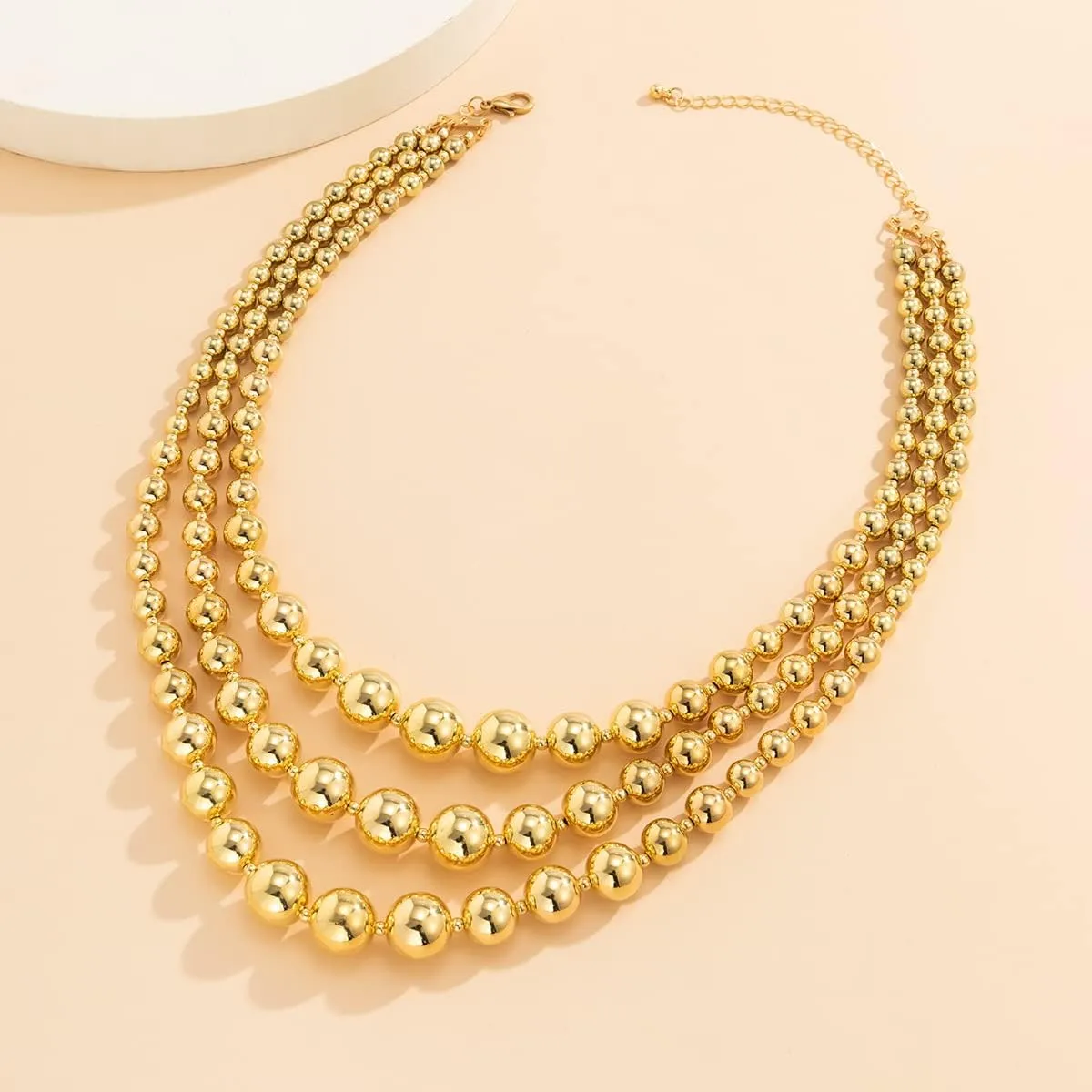 COLORFUL BLING Exaggerated Layered Beads Pendant Chunky Gold Chain Chunky Bib Statement Choker Stackable Strand Necklace for Women Hip Hop Jewelry
