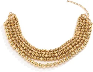COLORFUL BLING Exaggerated Layered Beads Pendant Chunky Gold Chain Chunky Bib Statement Choker Stackable Strand Necklace for Women Hip Hop Jewelry