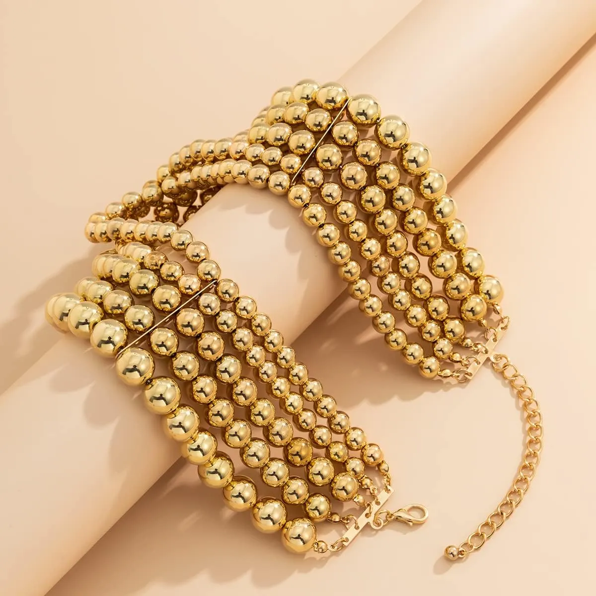 COLORFUL BLING Exaggerated Layered Beads Pendant Chunky Gold Chain Chunky Bib Statement Choker Stackable Strand Necklace for Women Hip Hop Jewelry