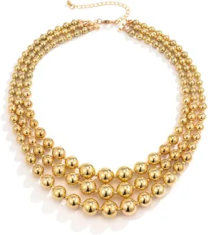 COLORFUL BLING Exaggerated Layered Beads Pendant Chunky Gold Chain Chunky Bib Statement Choker Stackable Strand Necklace for Women Hip Hop Jewelry