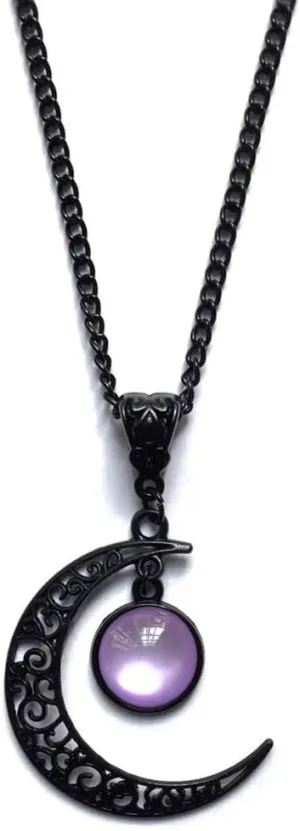 COLORFUL BLING Gothic Crystal Moon Necklace Punk Style Moon Pendant Necklace Vintage Black Crescent Necklace Necklace Dark Gothic Necklace for Women Men