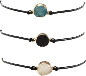 COLORFUL BLING Gothic Layered Sparkly Simulated Druzy Stone Pendant Necklace for Women Leather Cord Crystal Necklace Bohemian Jewelry