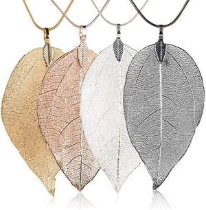 COLORFUL BLING Long Leaves Pendant Necklace Handmade Boho Leaf Sweater Chain (4 in 1)