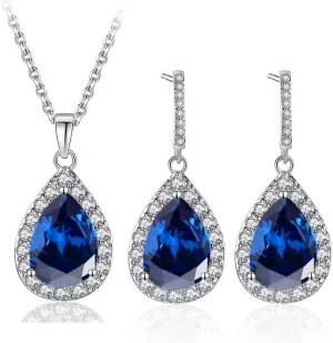 COLORFUL BLING Rose Gold Teardrop Infinity Pendant Necklace Dangle Earring Bridal Pearl Jewelry Sets