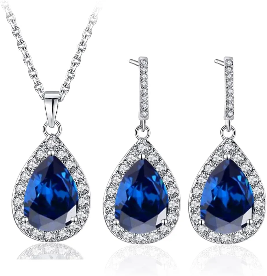COLORFUL BLING Rose Gold Teardrop Infinity Pendant Necklace Dangle Earring Bridal Pearl Jewelry Sets