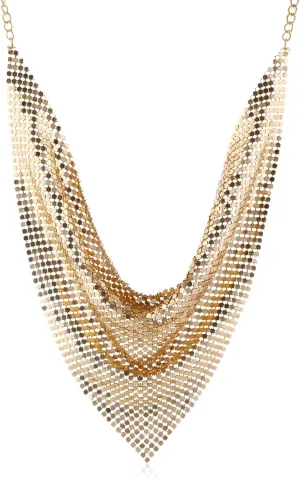 COLORFUL BLING Thick Metal Sequins Tassel Choker Necklace Chunky Fringe Pyramid Bib Stetement Necklace Sequins Collar for Women Costume Jewelry