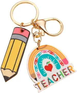 COLORFUL BLING Wooden Rainbow Tassel Keychain Rainbow Inspirational Gifts Teacher Keyring for Teacher's Day Gift