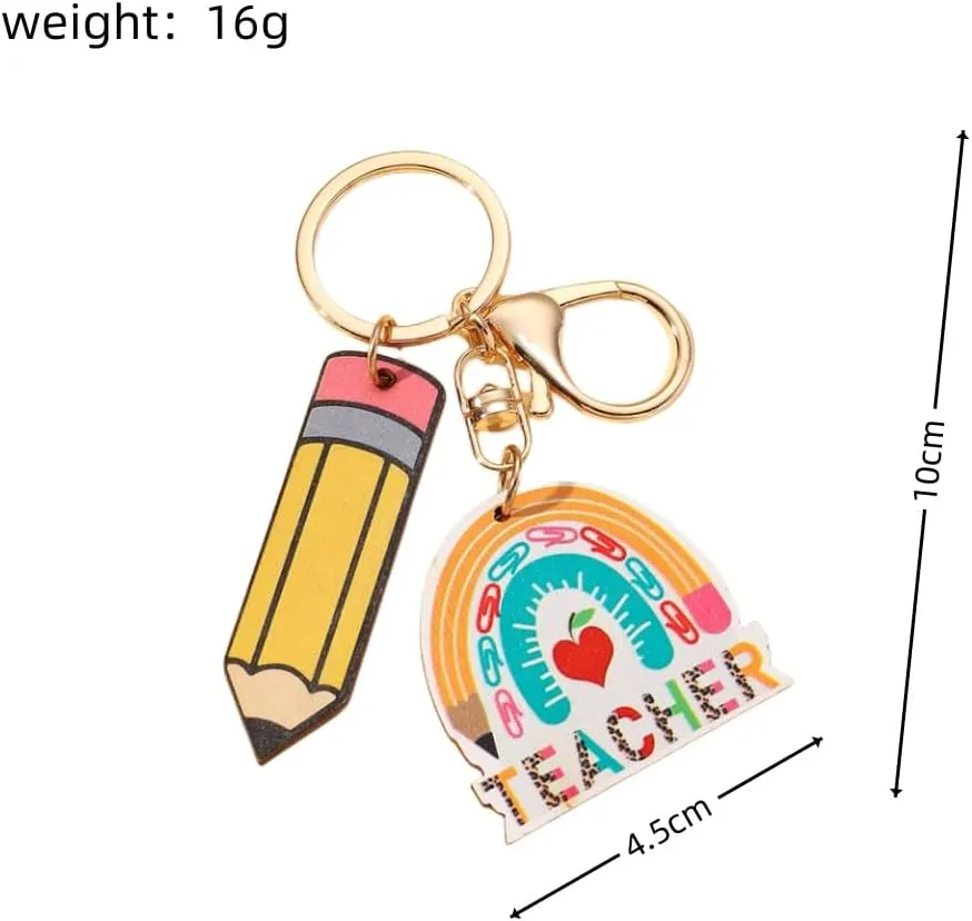 COLORFUL BLING Wooden Rainbow Tassel Keychain Rainbow Inspirational Gifts Teacher Keyring for Teacher's Day Gift