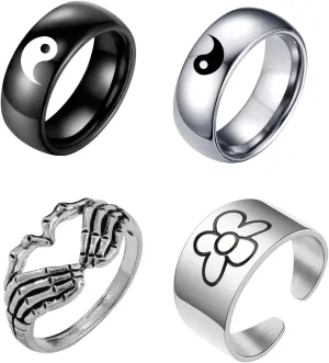 COLORFUL BLING Yin Yang Designed Couple Ring Matching Yin Yang Dainty Tai Chi Engagement Ring Lover Friendship Jewelry Gift for Men Women