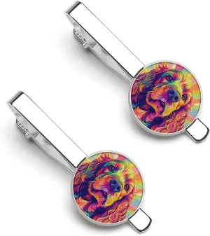Colorful Cocker Spaniel Dog 1 Pair Tie Clips Necktie Bar Pinch Clip for Wedding Business
