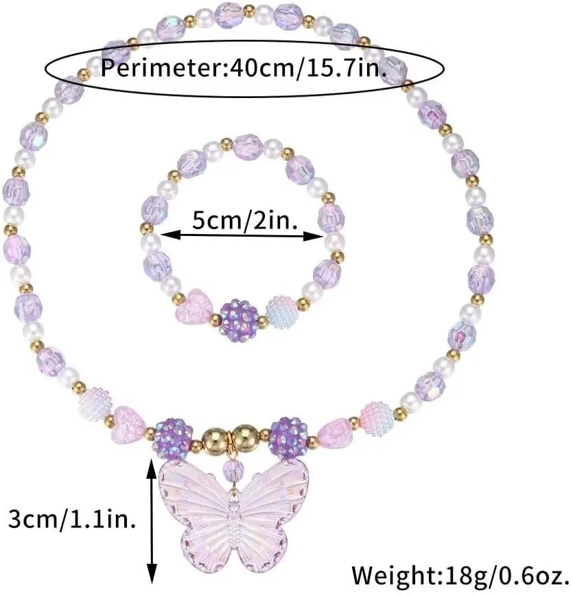 Colorful Crystal Beaded Butterfly Summer Beach Necklace Acrylic Butterfly Animal Necklace Bracelet Set for Women